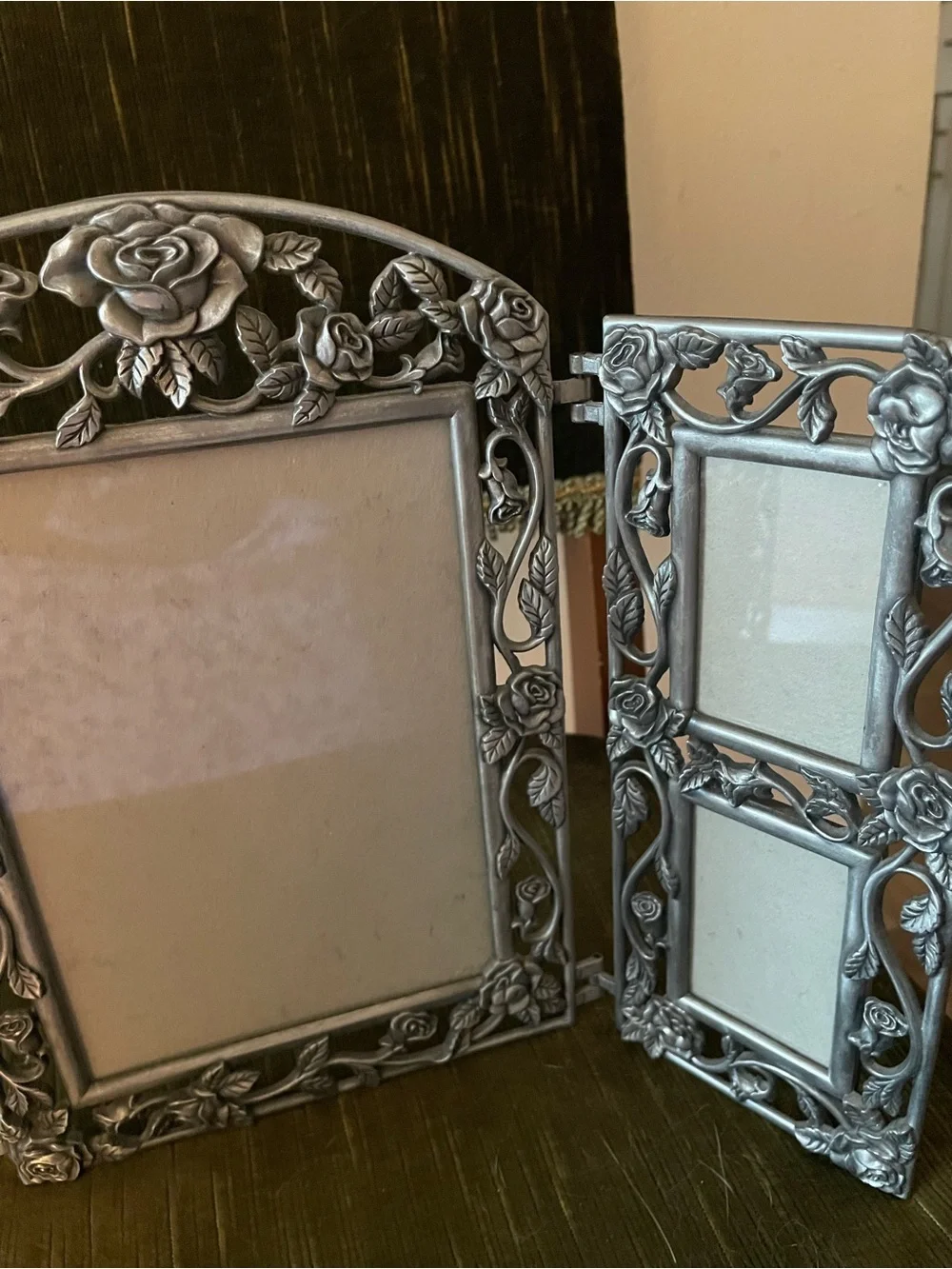 Ornate Floral Triple Panel Picture Frame - Silver